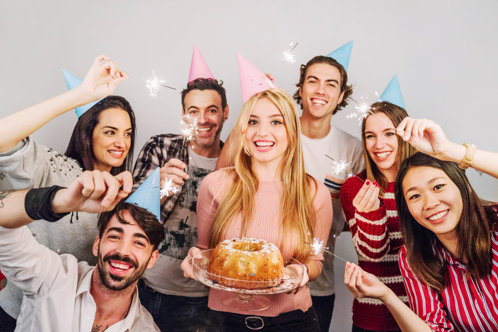 Group of friends enjoy the birthday moment