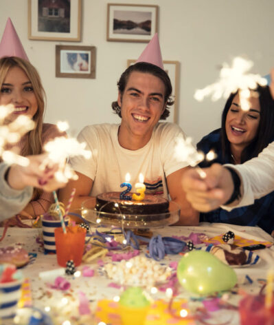 Group of friends enjoying the birthday of their friend