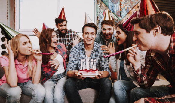 Group of friends enjoy the surprise they did to their friend's birthday